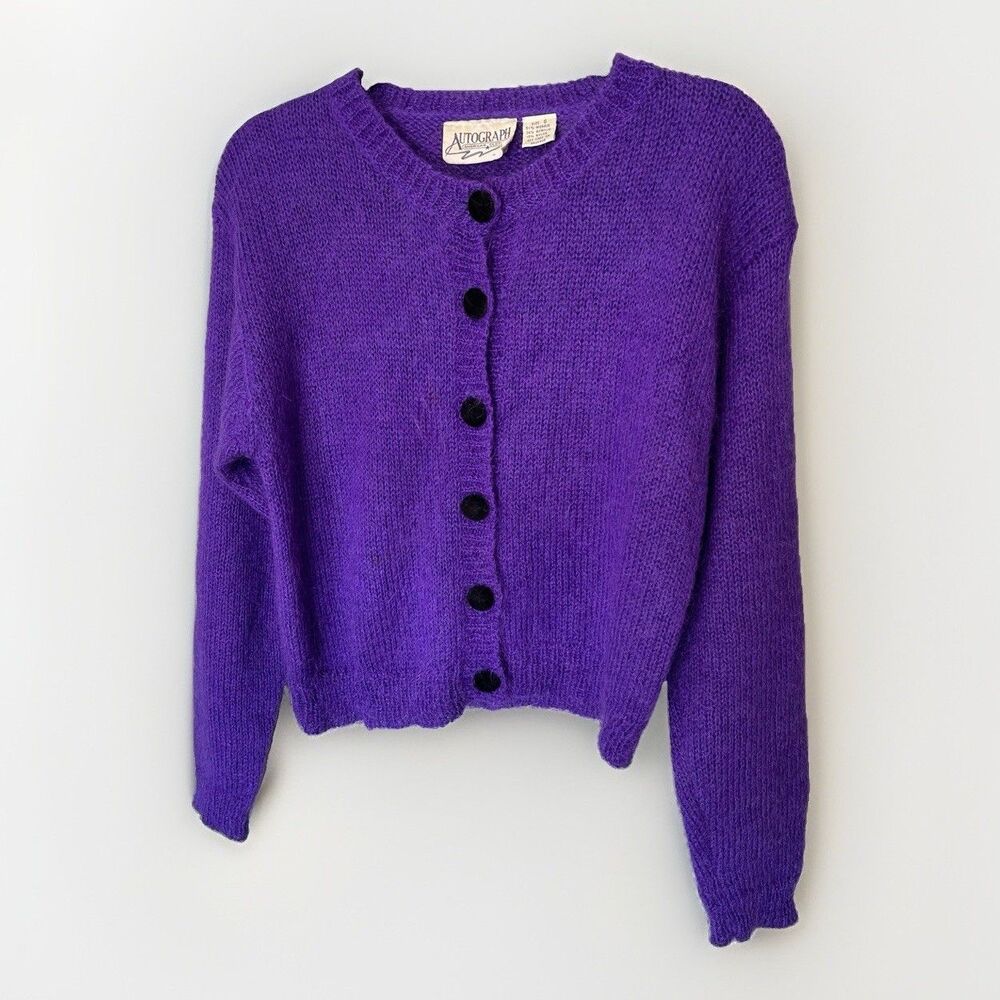 Vintage Purple Mohair Blend Women's Button Cardigan Sweater Size Small